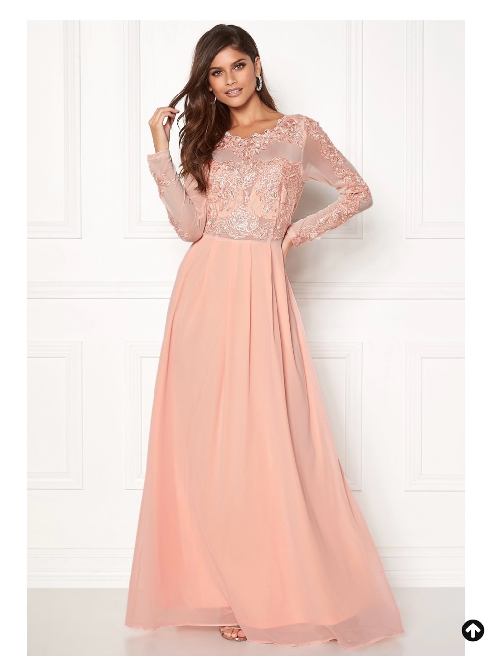 NWT AX PARIS PINK/NUDE LACE LONG SLEEVE BRIDESMAID GOWN SIZE 8